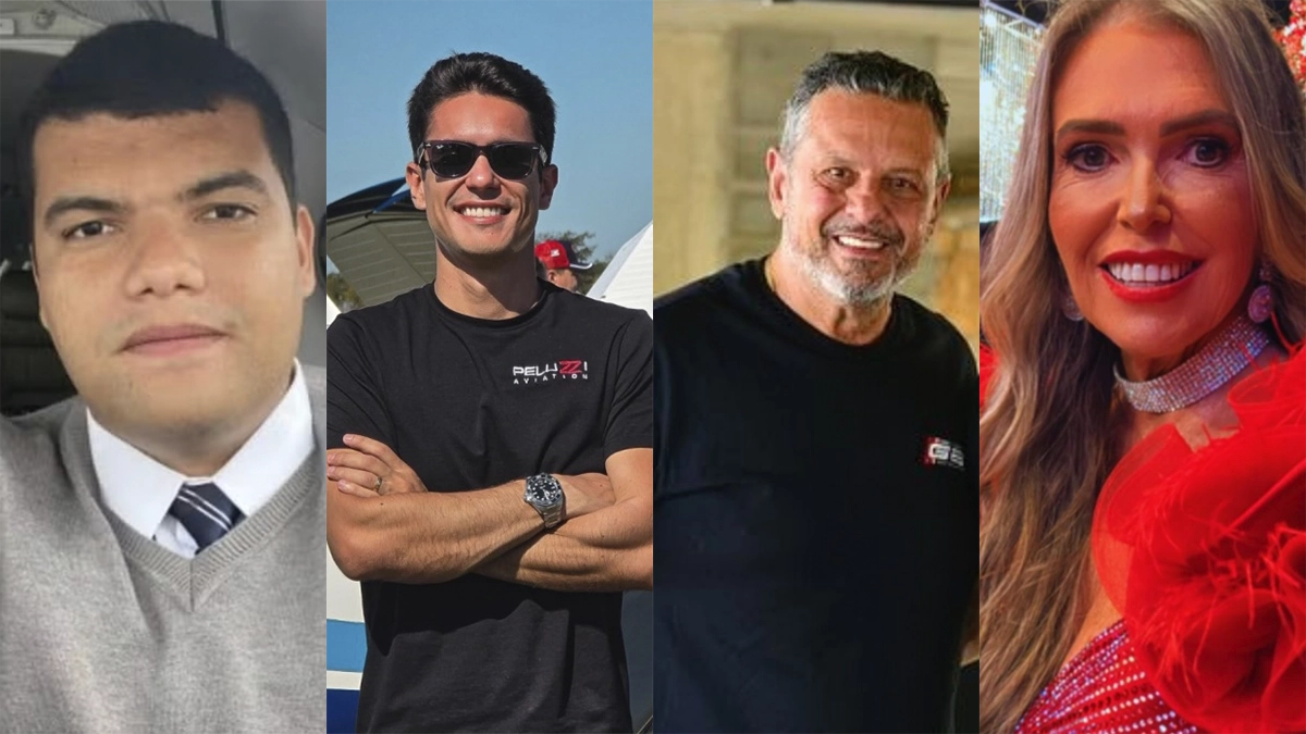 Pilotos Nelio Pessanha e Renan Saes, e o casal de empresários Luis Antonio Ortolani e Déborah Berlanda Ortolani morrem no acidente com avião em Capão da Canoa.
